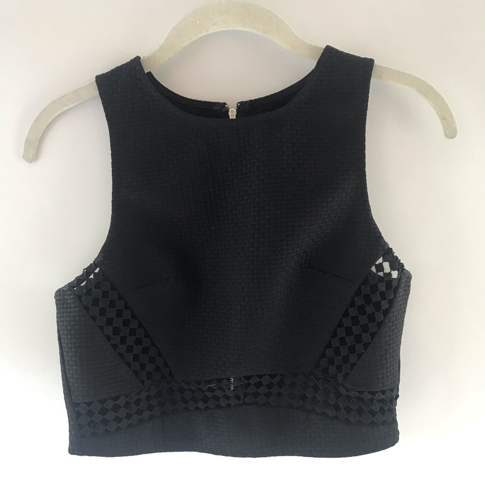 Textured black cut out crop top